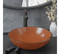 vidaXL Lavandino con Rubinetto e Piletta in Vetro Temperato Marrone