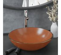 vidaXL Lavandino con Rubinetto e Piletta in Vetro Temperato Marrone