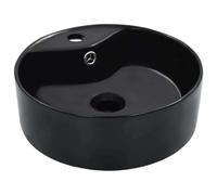 vidaXL Lavandino con Troppopieno Rotondo Moderno Elegante Lavello Lavabo Arredo Bagno Sanitari 36x13 cm in Ceramica Nero