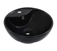 vidaXL Lavandino con Troppopieno Rotondo Moderno Elegante Lavello Lavabo Arredo Bagno Sanitari 46,5x18 cm in Ceramica Nero