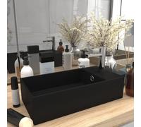 vidaXL Lavandino con Troppopieno in Ceramica Nero Opaco