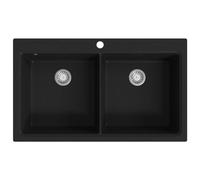 vidaXL Lavandino Cucina Granito Nero Montaggio sopra Lavello Doppio Lavabo
