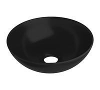 vidaXL Lavandino da Bagno Lavello per Bagno Lavabo per Toilette Sanitari Prodotti per Bagno Vaschetta in Ceramica Nero Opaco Rotondo