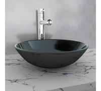 vidaXL Lavandino in Vetro Temperato 42 cm Nero Lavabo Lavello Sanitari Bagno