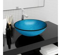 vidaXL Lavandino in Vetro Temperato 42x14 cm Blu