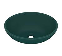 vidaXL Lavandino Lusso Lavello per Bagno Lavabo per Toilette Sanitari Prodotti per Bagno Vaschetta Ovale Verde Scuro Opaco 40x33 cm in Ceramica