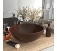 vidaXL Lavandino Lusso Lavello per Bagno Lavabo per Toilette Sanitari Prodotti per Bagno Vaschetta Rotondo Marrone Scuro Opaco 32,5x14 cm Ceramica