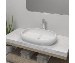 vidaXL Lavello Bagno con Miscelatore in Ceramica Ovale Bianco