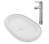 vidaXL Lavello Bagno con Miscelatore in Ceramica Ovale Bianco