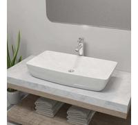 vidaXL Lavello Bagno con Miscelatore in Ceramica Rettangolare Bianco