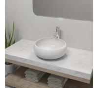 vidaXL Lavello Bagno con Miscelatore in Ceramica Rotondo Bianco