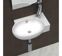 vidaXL Lavello Ceramica con Foro Rubinetto e Troppo Pieno Bianco