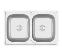 Lavello Cucina Doppia Vasca 800x500x155 mm Argento Acciaio Inox