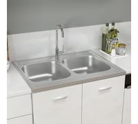 vidaXL Lavello Cucina Doppia Vasca 800x600x155 mm Argento Acciaio Inox