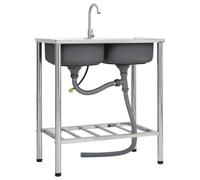 vidaXL Lavello da Campeggio Vasca Doppia con Rubinetto in Acciaio Inox