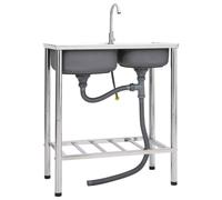 vidaXL Lavello da Campeggio Vasca Doppia con Rubinetto in Acciaio Inox