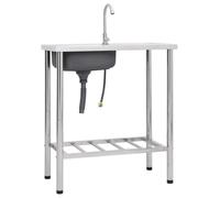 vidaXL Lavello da Campeggio Vasca Singola con Rubinetto Acciaio Inox