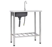 vidaXL Lavello da Campeggio Vasca Singola con Rubinetto Acciaio Inox