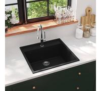 vidaXL Lavello da Cucina con Foro Troppopieno Nero in Granito