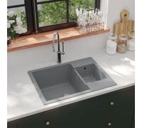 vidaXL Lavello da Cucina Doppio con Foro Troppopieno Grigio in Granito