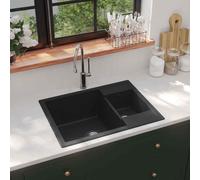 vidaXL Lavello da Cucina Doppio con Foro Troppopieno Nero in Granito