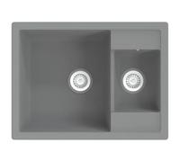 vidaXL Lavello da Cucina Doppio con Foro Troppopieno Scarico Lavatoio Catino Mobili Accessori Arredo Lavandino Lavabo Lavamano Grigio in Granito