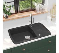 vidaXL Lavello da Cucina in Granito Vasca Singola Nero