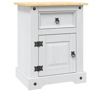 vidaXL Comodino Corona Range - Legno di Pino Messicano, anta e cassetto, Bianco 53x39x67 cm