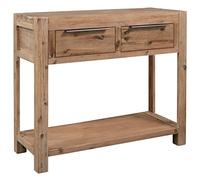 vidaXL Legno Massello di Acacia Tavolo Consolle Rustico Tradizionale Spazzolato con 2 Cassetti Ripiano Basso Tavolino Salotto Colore Naturale