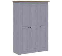 vidaXL Legno Massello di Pino Panama Range Armadio a 3 Ante Ampio Compatto con Ripiani Appendiabiti Guardaroba 118x50x171,5 cm Grigio