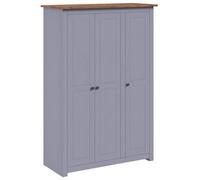 vidaXL Legno Massello di Pino Panama Range Armadio a 3 Ante Ampio Compatto con Ripiani Appendiabiti Guardaroba 118x50x171,5 cm Grigio