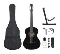 vidaXL Legno Massello di Tiglio Set Chitarra Classica per Principianti 12 pz 4/4 Plettri Corde Accordatore Adulti Bambini Strumento Musicale Nera 39"