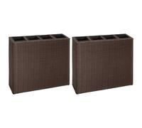 vidaXL Letti Rialzati da Giardino con 4 Vasi 2 pz in Polyrattan Marrone