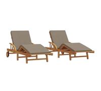 vidaXL Lettini 2 PCS con Cuscini e Ruote in Legno massello di Acacia Tortora, Lettino Pieghevole con Ruote e Cuscino in Legno massello di Acacia Tortora