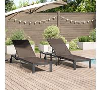 vidaXL Lettini 2 pcs con Ruote e Tavolo Marrone in Polyrattan