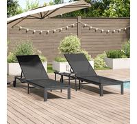 vidaXL Lettini 2 pcs con Ruote e Tavolo Nero Polyrattan