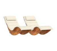 vidaXL Lettino a dondolo in legno con cuscino, in legno di acacia, ergonomico, per esterni, colore crema, bianco, confortevole e resistente alle intemperie, ideale per rilassarsi in piscina o in