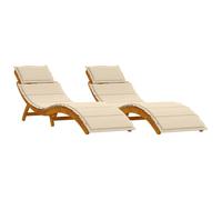 vidaXL Lettini con Cuscini 2 Pcs Beige in Legno di Acacia | Lettini Estivi Pieghevoli, Resistenti alle Intemperie, Perfetti per Balcone e Piscina, Lettini Reclinabili, Mobili da Giardino, Chaise Long