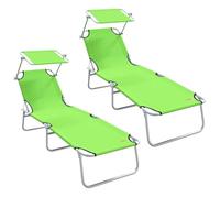 vidaXL Lettini Pieghevoli 2 pcs con Tettuccio Verde Tessuto Oxford 600D