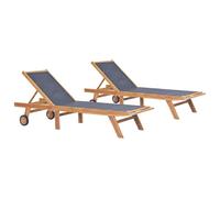 vidaXL Lettini Pieghevoli con Ruote 2 pz in Massello di Teak Textilene