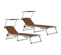 VIDAXL - Lettini Pieghevoli E Tettuccio 2pz Alluminio Textilene Marrone
