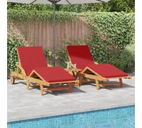 vidaXL Lettini prendisole 2 pcs con cuscini e ruote Rosso Legno massello di Acacia