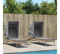 vidaXL Lettini Prendisole 2 pz con Baldacchino e Tavolino Polyrattan