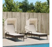 Lettini Prendisole 2 pz con Baldacchino e Tavolino Polyrattan