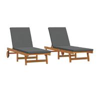 vidaXL Lettini Prendisole 2 pz con Ruote e Cuscino in Legno massello di Acacia