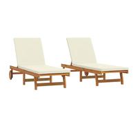 vidaXL Lettini Prendisole 2 pz con Ruote e Cuscino in Legno massello di Acacia