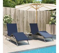 Lettini Prendisole 2 pz con Tavolino Grigio in Polyrattan