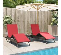 vidaXL Lettini Prendisole 2 pz con Tavolino Marrone in Polyrattan