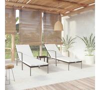 vidaXL Lettini Prendisole 2 pz con Tavolo in Polyrattan Marrone