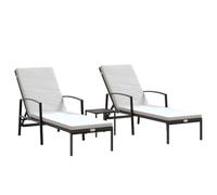 vidaXL Lettini Prendisole 2 pz con Tavolo in Polyrattan Marrone